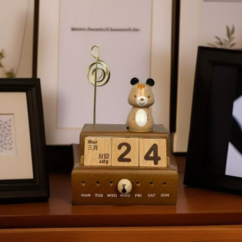 Wooden music box with a squirrel and block calendar, perfect as a birthday gift