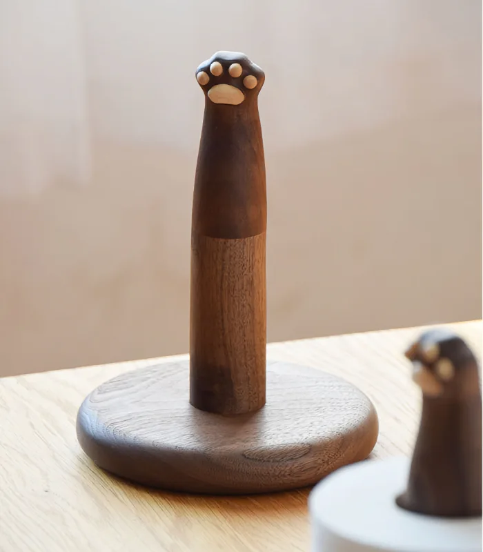 Walnut Wood Cat Paw Paper Towel Stand