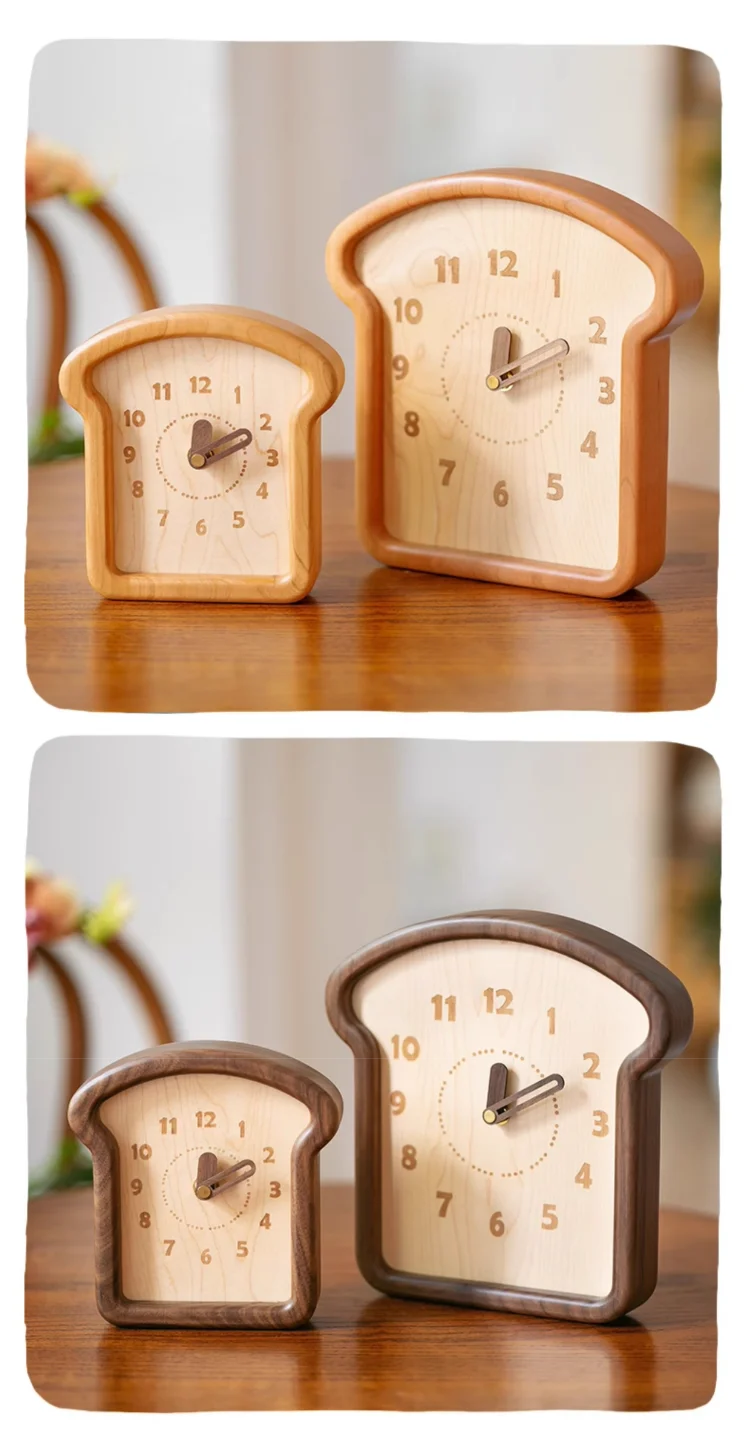 Wooden clock with a toast design, perfect for adding warmth to home decor