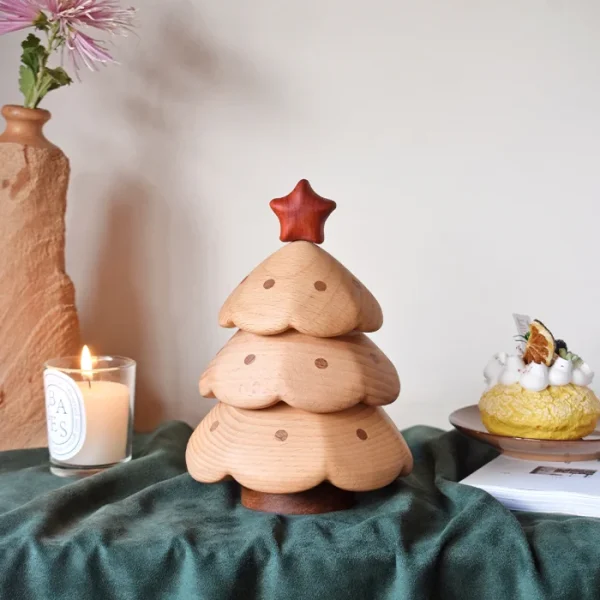 Festive wooden Christmas tree-shaped storage box, perfect for holiday decor and gifting