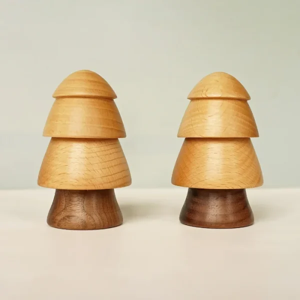 Wooden toothpick holder shaped like a Christmas tree for home decor