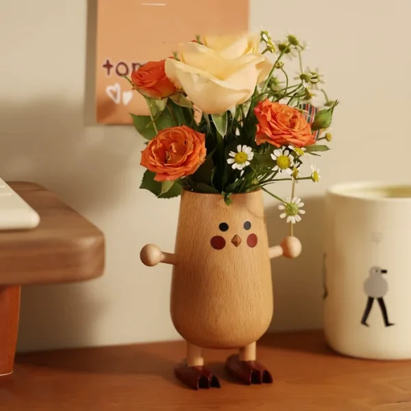 Cute wooden desktop vase holder, perfect for flowers, pens, or small decorative items