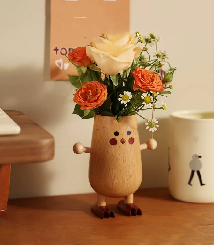 Cute wooden desktop vase holder, perfect for flowers, pens, or small decorative items