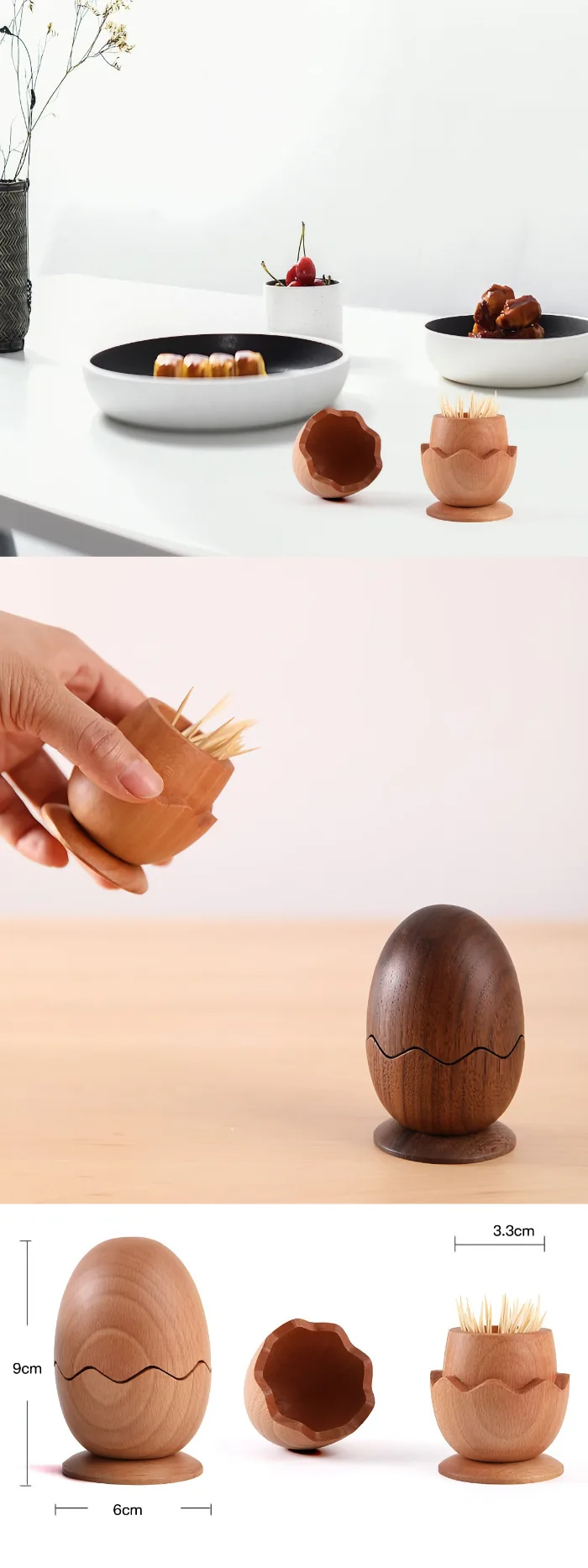 Decorative wooden toothpick holder with an egg design, adds charm to any table setting