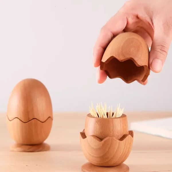 Cute wooden toothpick holder in an egg shape, perfect for home decor