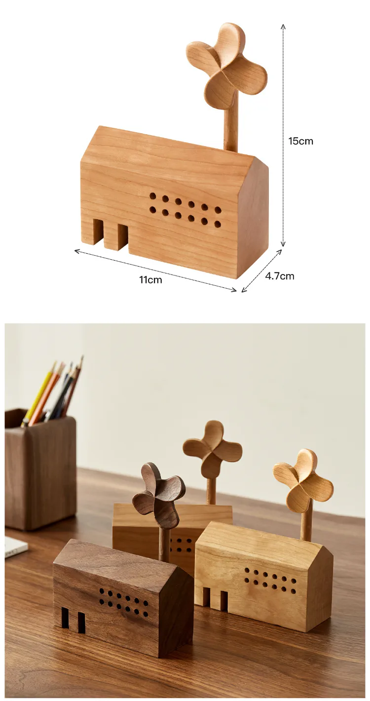 A wooden music box with a pinwheel and aromatherapy feature, available in different sizes