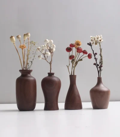 Elegant ins-style walnut wood vases, adding a touch of Nordic-inspired decor