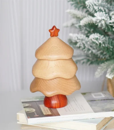 Christmas tree-shaped wooden jewelry box, perfect for festive storage and decor