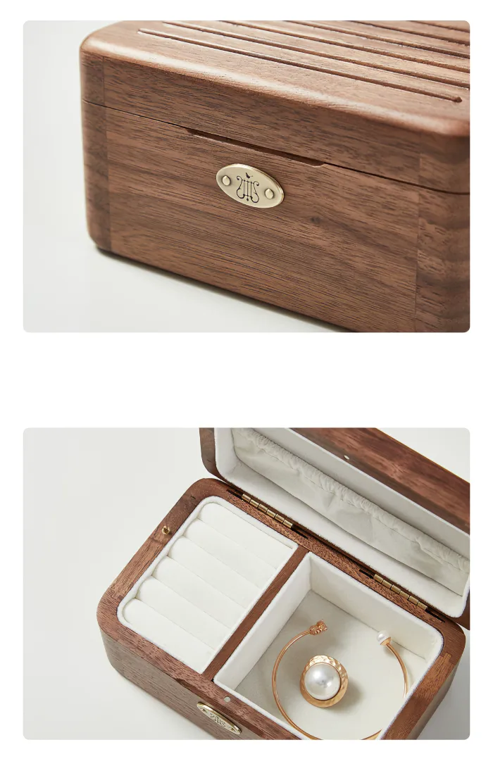 Premium wooden jewelry box with a music function and soft lining, protecting rings, earrings, and more