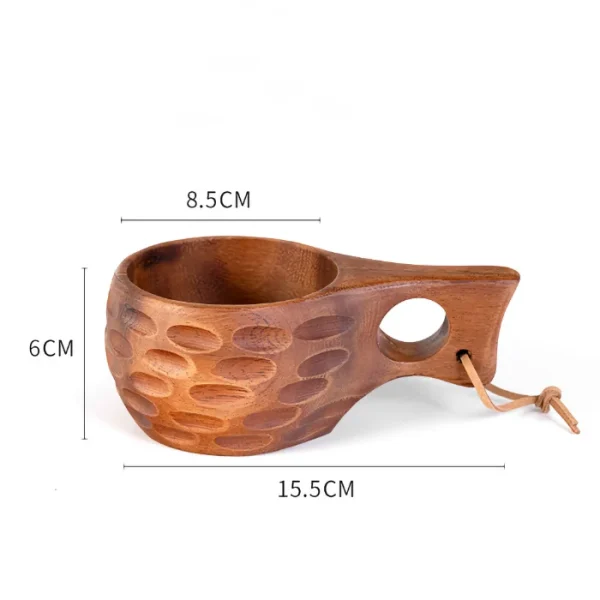 acacia wood dimpled kuksa cup featuring a round hole handle for easy grip