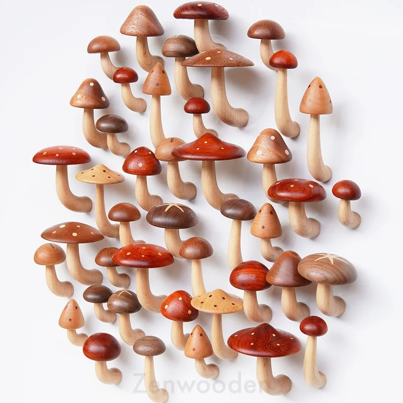 Wooden Mushroom fridge Magnets, 21 types