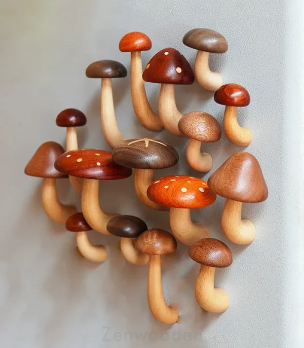 Mushroom fridge Magnets, front view, by zenwooden