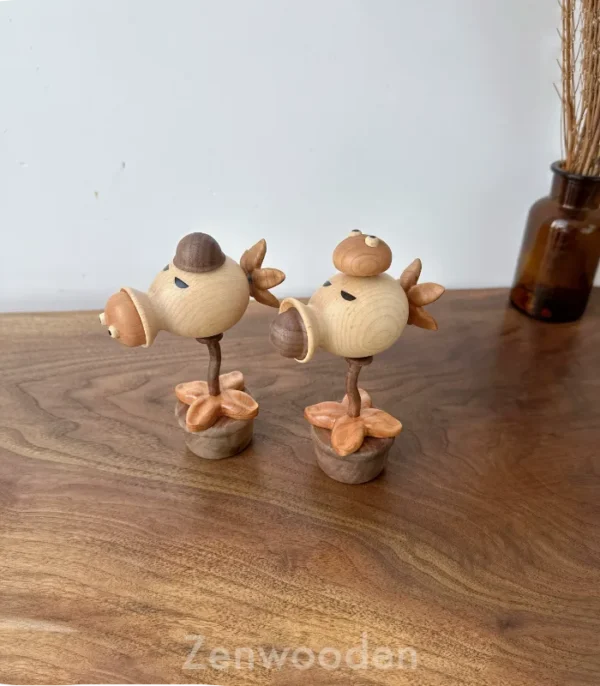 Handcrafted wooden Peashooter figurine inspired by Plants vs. Zombies
