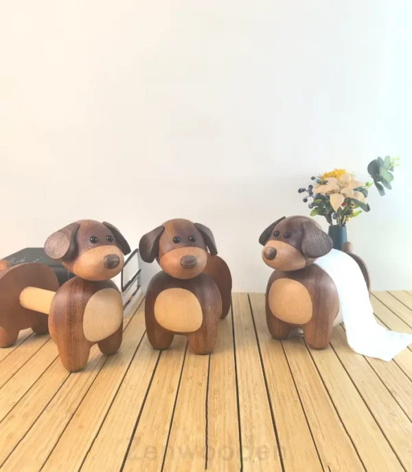 Creative walnut wood paper holder in a cute dog design, ideal for desks or shelves